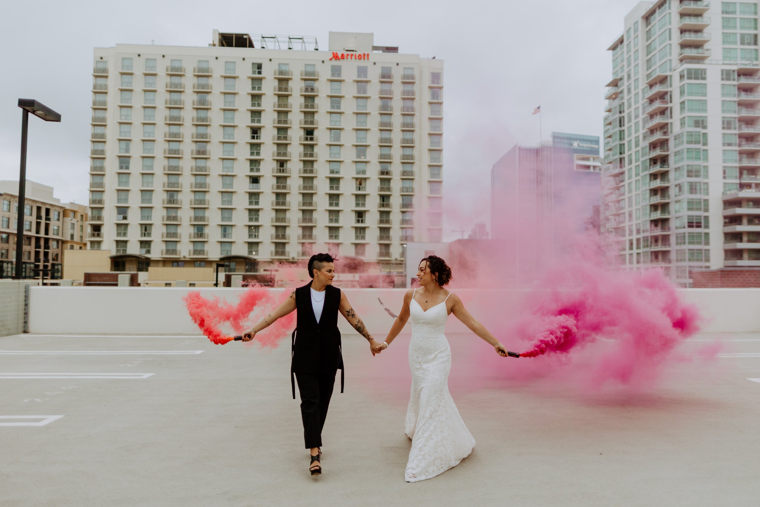 Paula + Steph Elopement Smoke Bombs Balboa Park Chalk Rooftop Photo Shoot-97.jpg