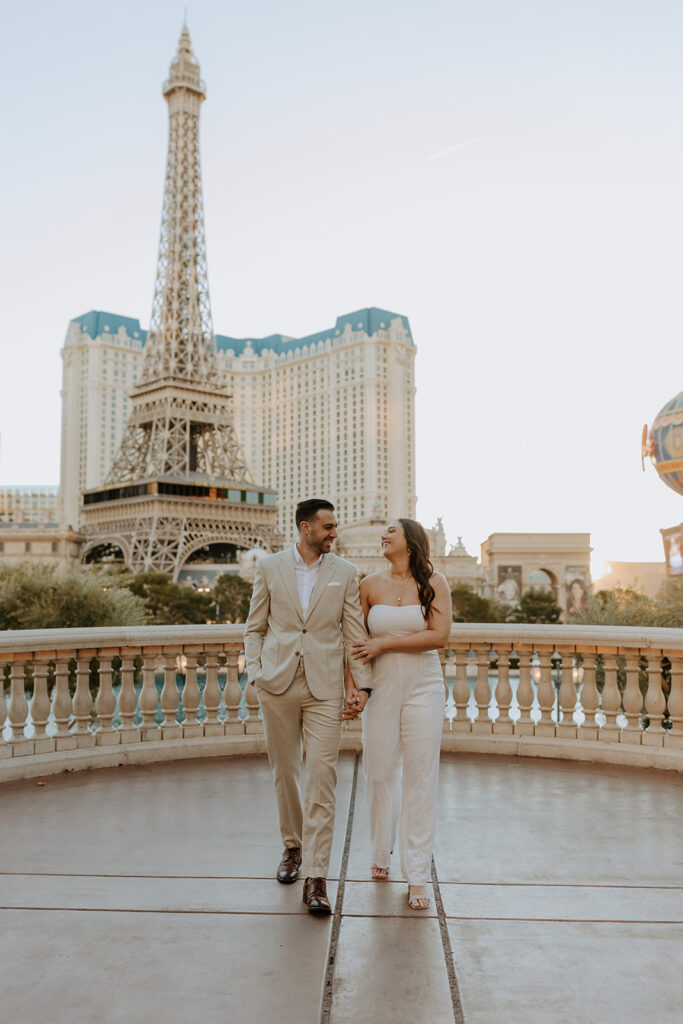 Bellagio Hotel and Casino with the Las Vegas Eiffel Tower in the background